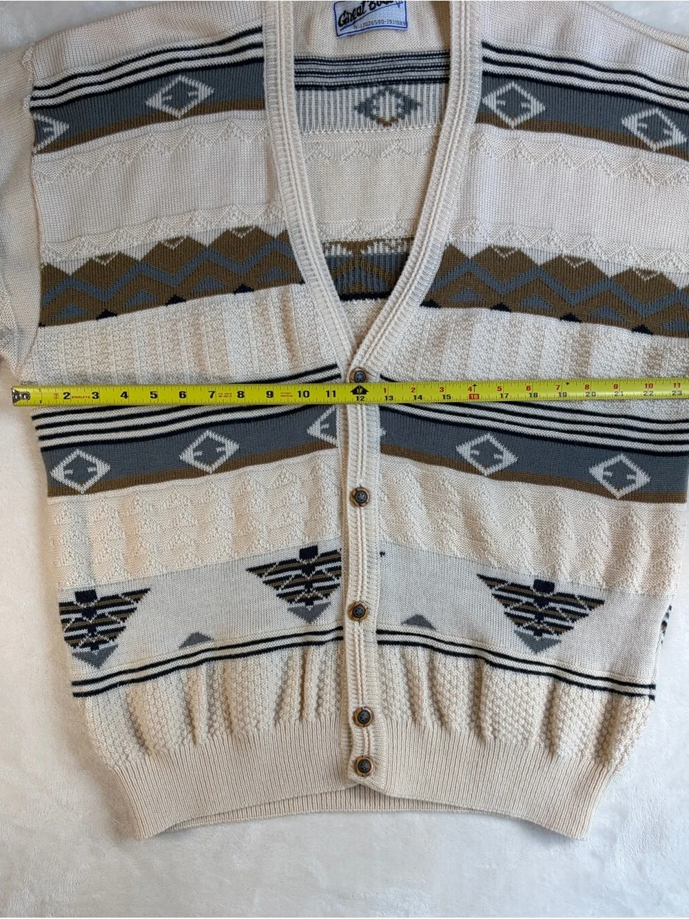 Vintage Great Boss Geometric Knit Cardigan Sweater Mens Large XL
